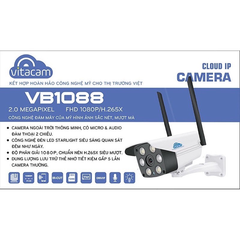 CAMERA IP WIFI NGOÀI TRỜI VITACAM VB1088 - FULL HD 1080P - Ban đêm có màu - Hàng chính hãng