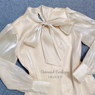 [Diamond Boutique] Áo Sơ Mi BÓNG KÍNH NƠ LỆCH