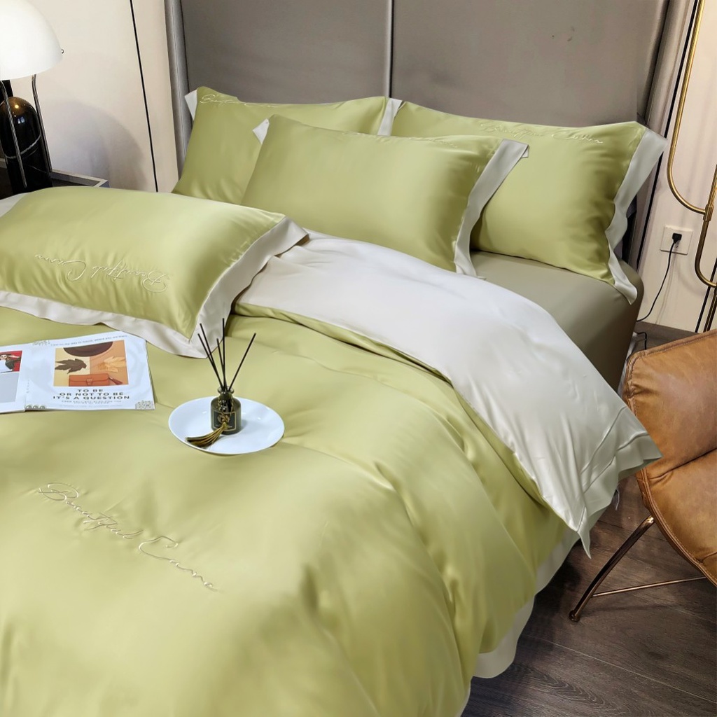 Bộ Chăn Ga Gối Lụa Tencel 120s Cao Cấp Siêu Sang Xịn Mịn Mát Gồm Chăn Drap Gối Sét 4 Món - Nhập Khẩu Chính Hãng