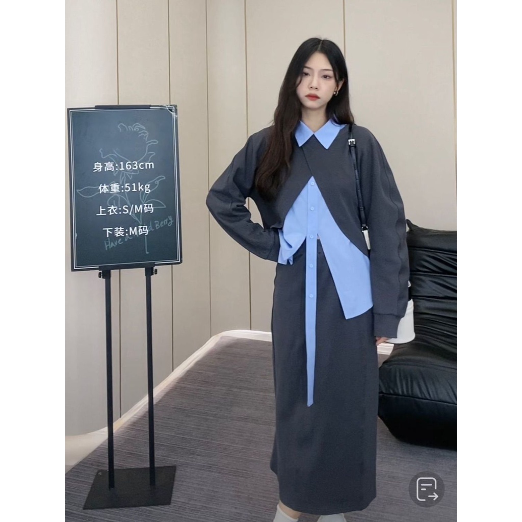 Bộ Áo Sơ Mi Phối Chân Váy Kiểu Phương Tây Thời Trang Cao Cấp Cho Nữ