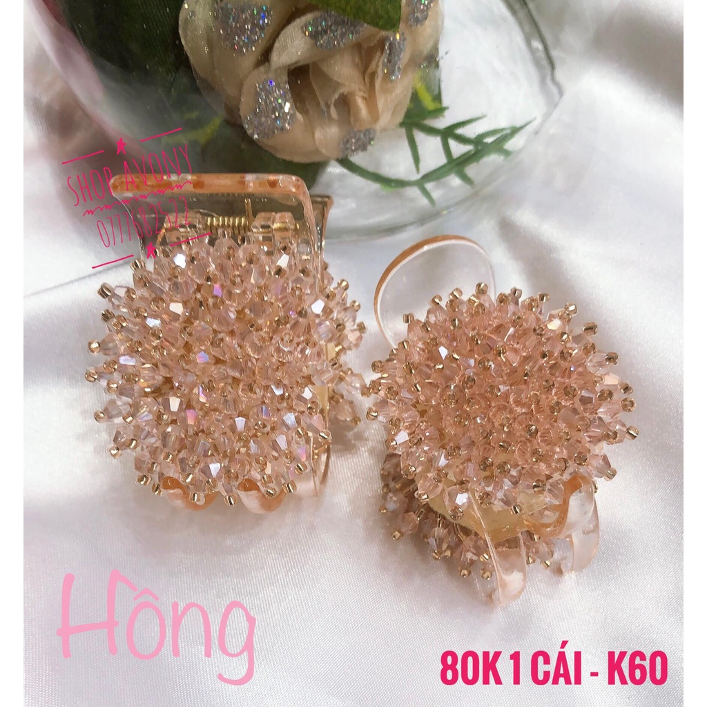 [Cao cấp] Kẹp tóc càng cua 3 răng trong đính hoa kết pha lê sang - kết cườm