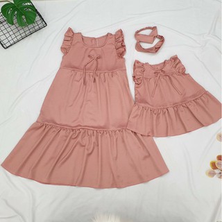 Set mẹ và bé - đầm mẹ và bé cánh tiên hồng đỗ thiết kế