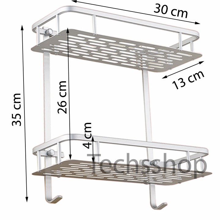 Kệ Để Đồ Nhà Tắm Hình Chữ Nhật 2 Tầng Bằng Hợp Kim Nhôm Khoan Bắt Vít - Kệ Gia Vị Trong Nhà Bếp