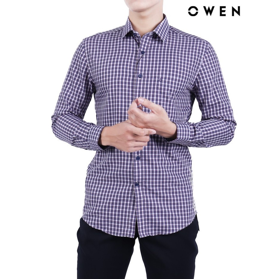 Áo sơ mi dài tay OWEN Bạch đàn Regularfit có túi họa tiết caro - AR22139DT - Hàng mới về