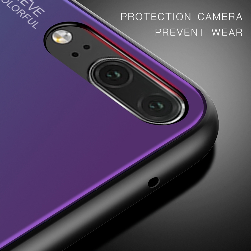 Ốp điện thoại mặt kính cường lực màu gradient cho Huawei Y6 Pro 2019 Honor Note 10 9 Lite View 20 Lite