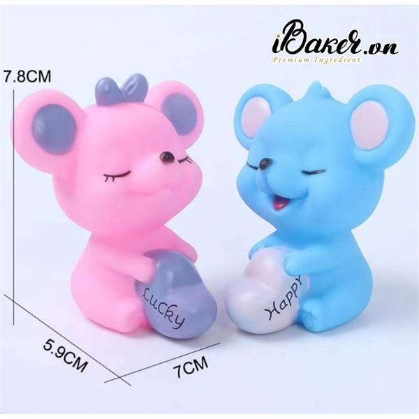 Cặp đôi chuột xanh hồng trang trí bánh kem