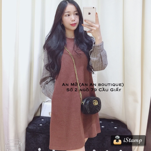 Váy xuông phối tay dạ