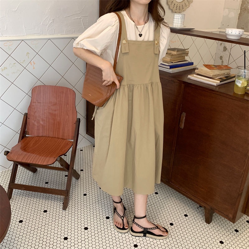 Bộ Áo Sơ Mi + Đầm Yếm Thiết Kế Mới Thời Trang Theo Phong Cách Hàn Quốc Cho Nữ