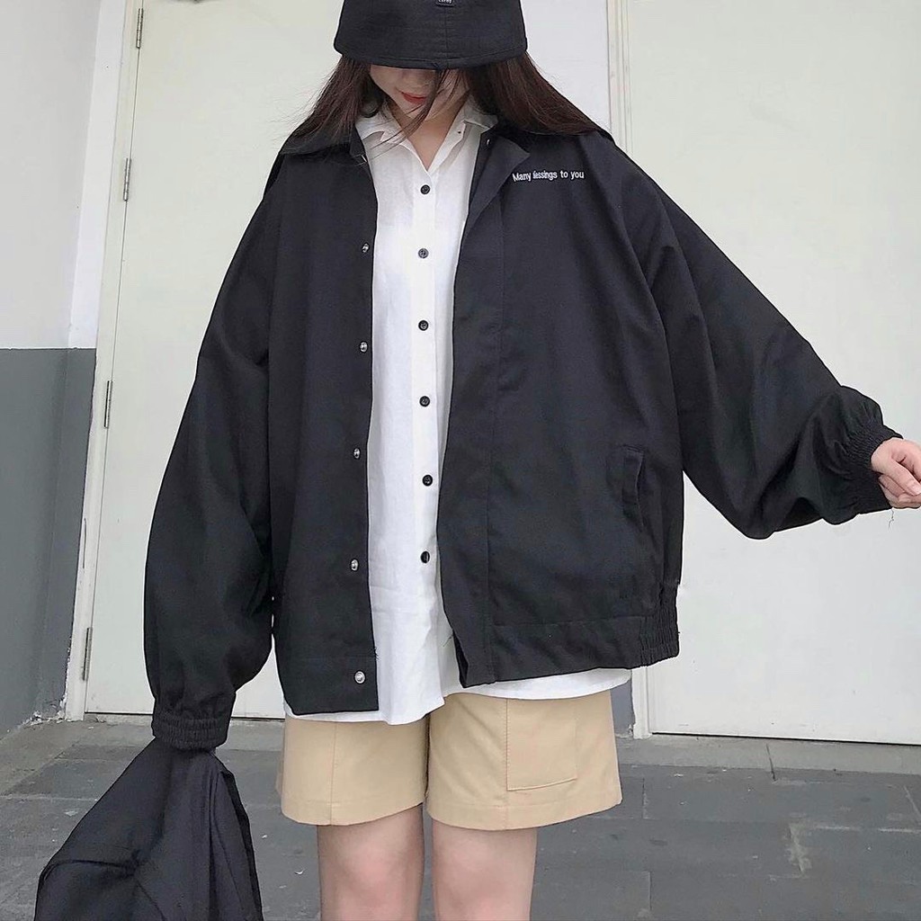 Áo Khoác Bomber Kaki BLESSING Nút Bấm Form Rộng Nam Nữ Unisex, Áo Bomber BigSize, Áo Khoác NQ30store Tay Bồng Ulzzang