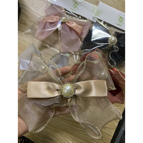 Kẹp tóc voan nơ lụa tiểu thư sang chảnh