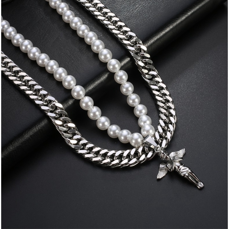 Dây Chuyền Nam Dây Thiên Thần Merin Accessories- Vòng Cổ Dây Bản Lớn Hình Chữ Thập Thép Titan Không Gỉ - MAS 2 Dây