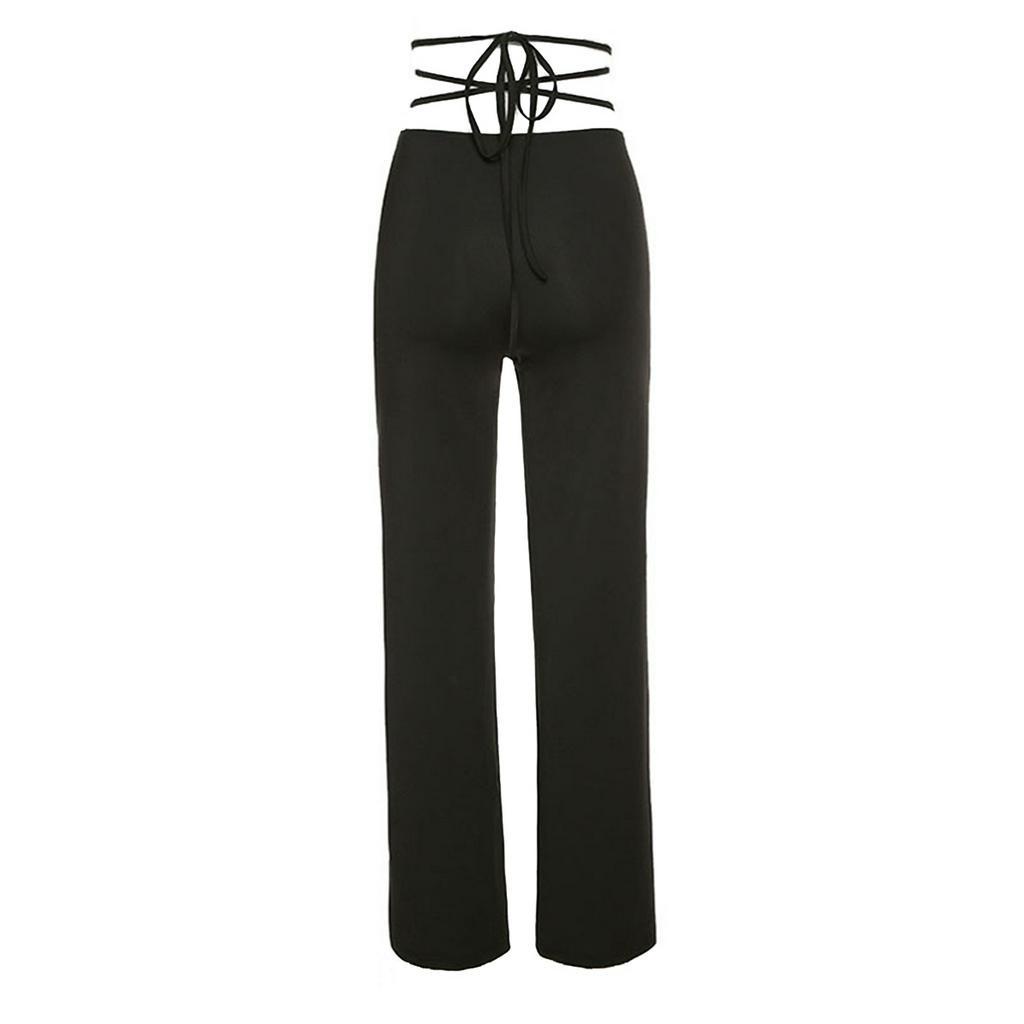 Quần Dài Ống Suông Rộng Cạp Cao Phối Dây Thời Trang Cho Nữ