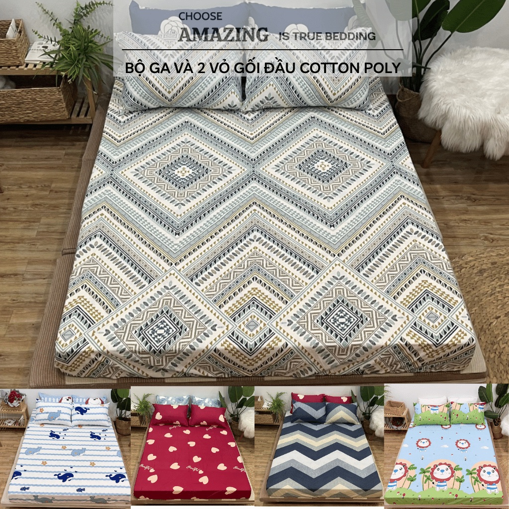Bộ ga gối Cotton Poly gồm ga và 2 vỏ gối đầu ( được chọn mẫu)