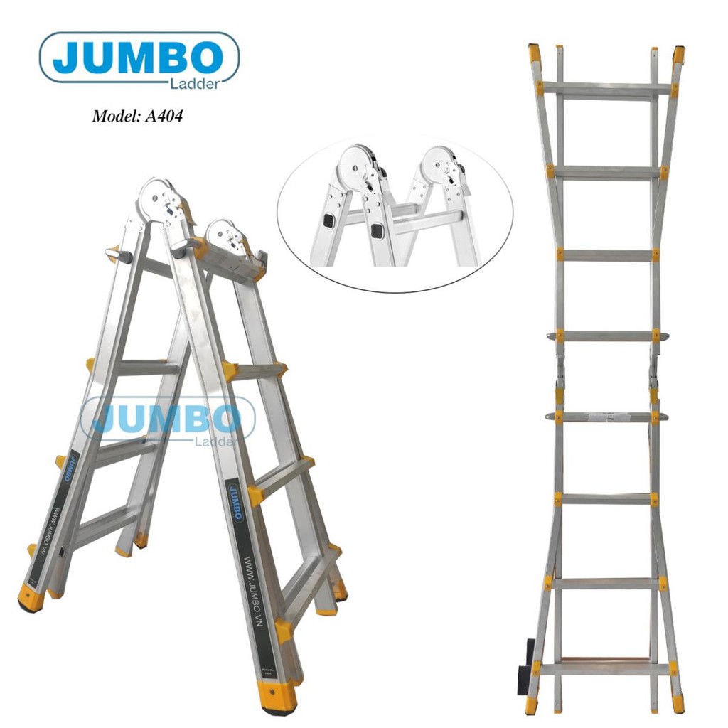 Thang nhôm gấp trượt chữ A mở rộng Jumbo A404 4,0m