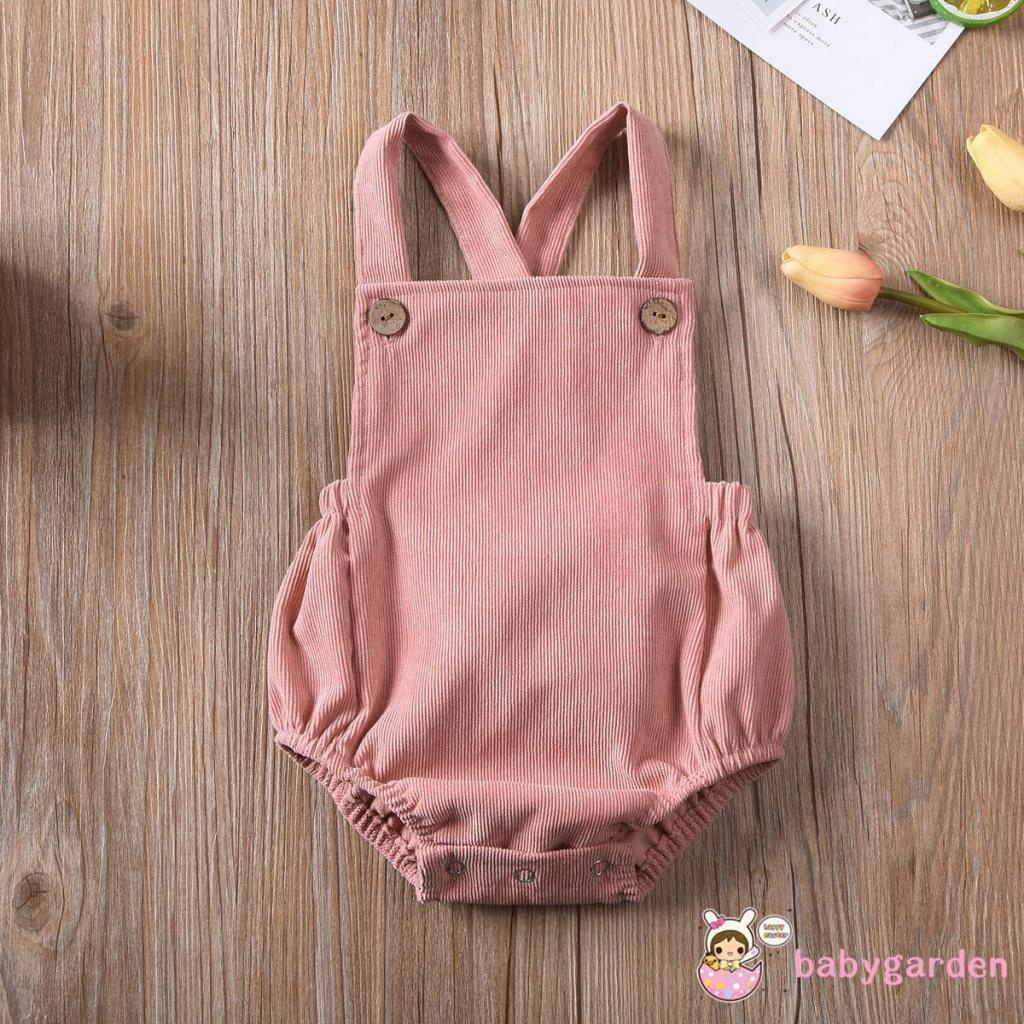 Bộ áo liền quần vải nhung màu trơn không tay thời trang mùa hè cho bé từ 0-24 tháng tuổi