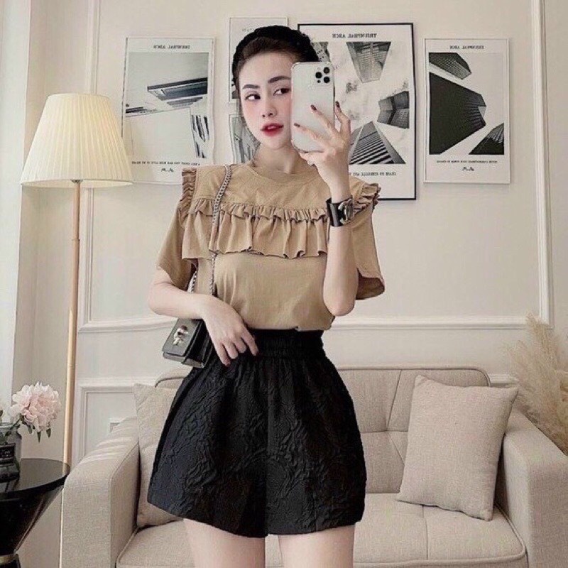 Quần Short Đùi Nữ Dập Nổi 3D Xốp Phồng MOLA Cao Cấp Short Ống Rộng Sọt Lưng Thun Cạp Cao Sooc Ngắn Unisex Trắng Đen Xám