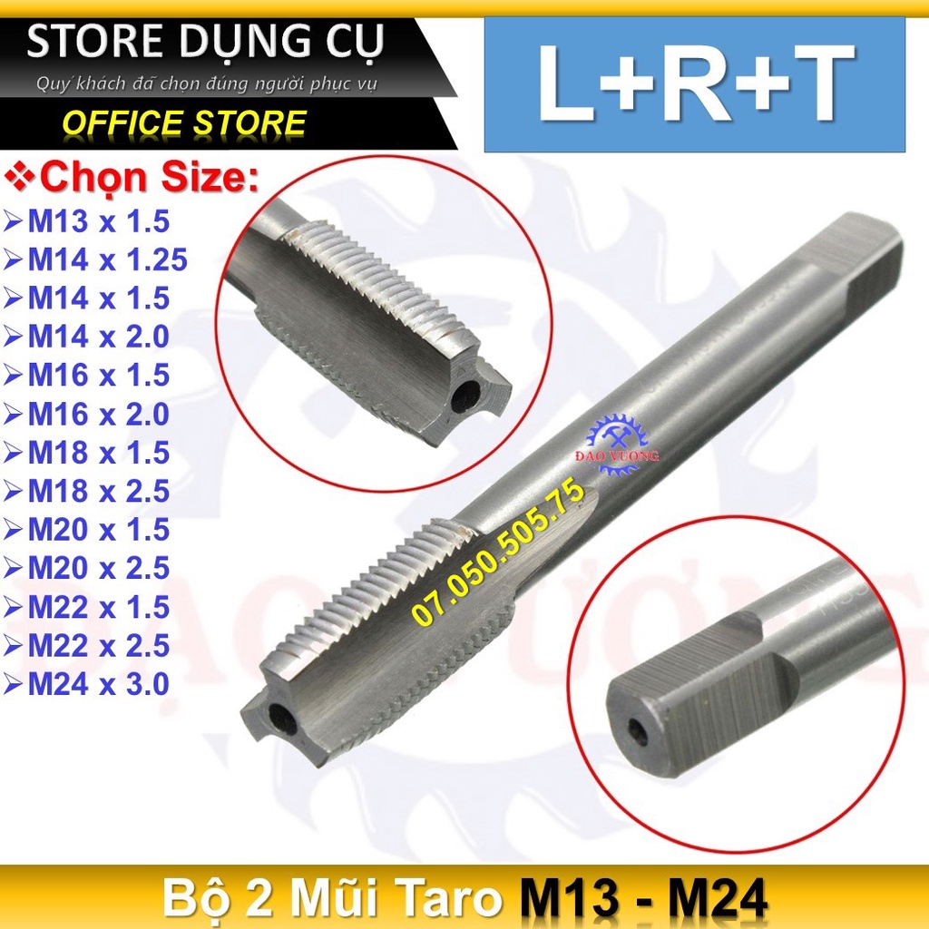 Bộ 2 Mũi Taro Tạo Ren M13, M14, M16, M18, M20, M22, M24 Taiwan L+R+T LRT
