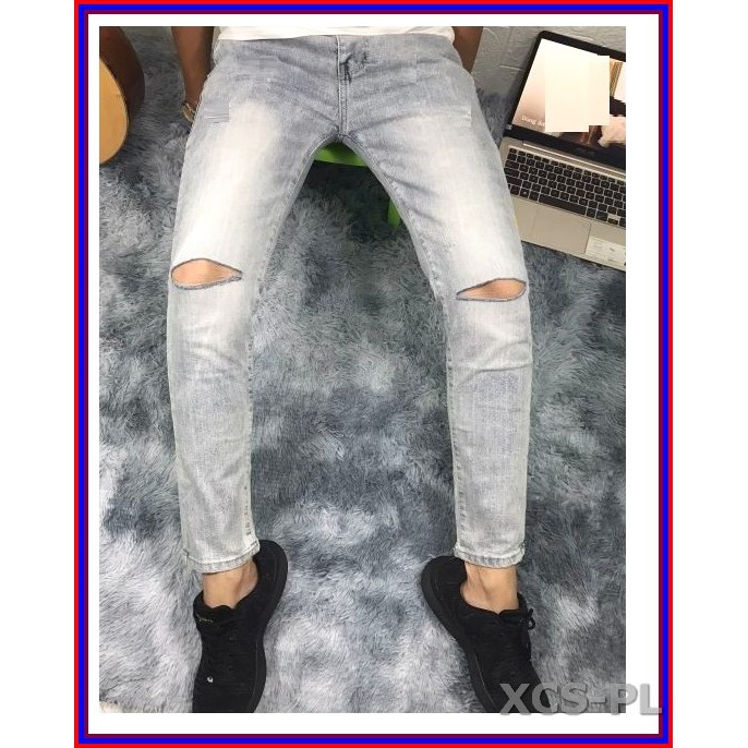 Quần jean nam XANH BẠC RÁCH GỐI cao cấp không xù lông, không ra màu, chất giãn tốt RGOI-K3-6