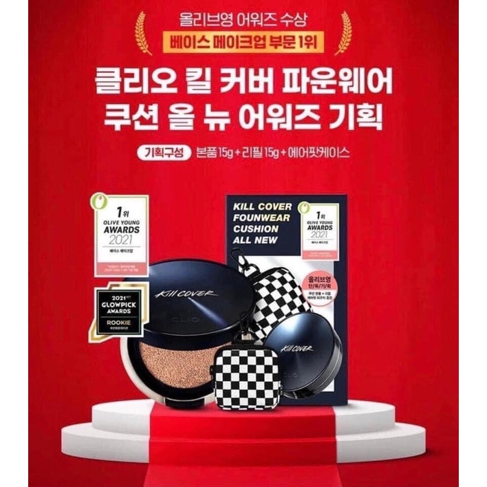 [Mẫu Mới-Auth] Set 3 Món Phấn Nước Clio Kill Cover Founwear Cushion All New