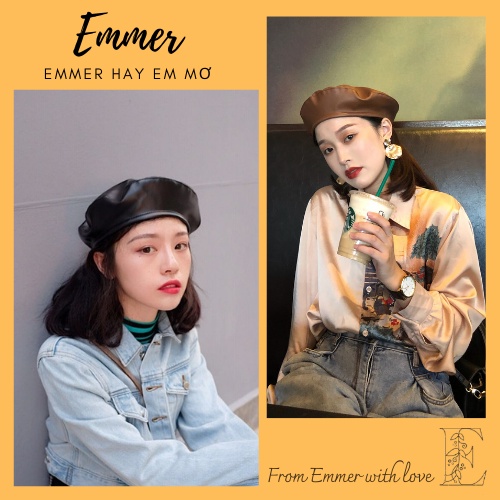 Nón beret vải da PU thời trang, mũ nồi ulzzang có dây điều chỉnh Emmer191