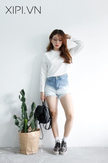 Áo croptop tay dài trơn basic( kèm ảnh thật)