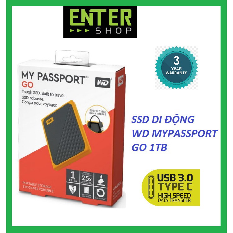 [Mã 255ELSALE giảm 7% đơn 300K] SSD di động Western mypassport Go 1T tặng kèm 1 USB 64GB