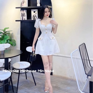 Váy cổ trụ kaki cúc vàng