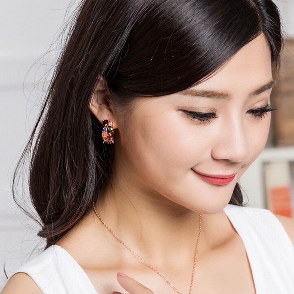 Phụ nữ thanh lịch đầy màu sắc pha lê rhinestone hợp kim ear studs bông tai trang sức
