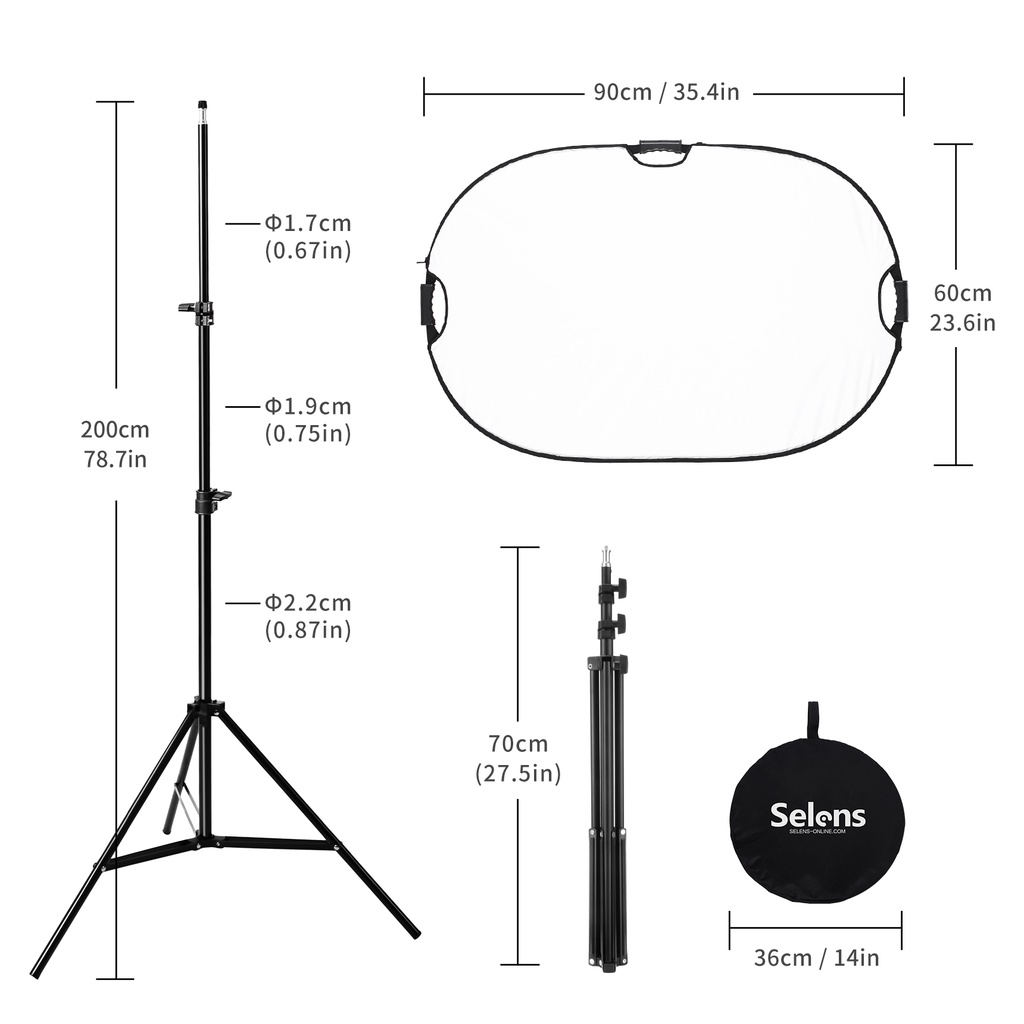 Giá đỡ đèn phản quang Selens chụp ảnh ngoài trời 5 trong 1 60x90cm