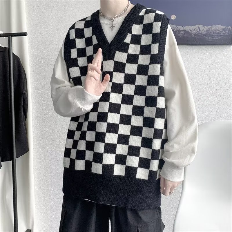 Áo Ba Lỗ Cổ Chữ V Dáng Rộng Họa Tiết Kẻ Sọc Thời Trang Phong Cách Hàn Quốc Cho Nam Size M-2XL