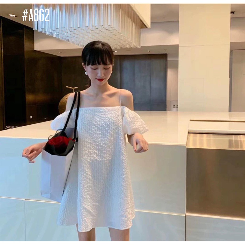 Đầm babydoll 2 dây tay phồng