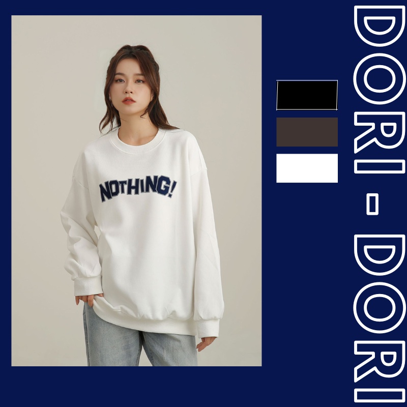 Áo sweater unisex oversize nam nữ phong cách Hàn Quốc dài tay day dặn in chữ NOTHING của nhà Dori - Dori (Mã H10)
