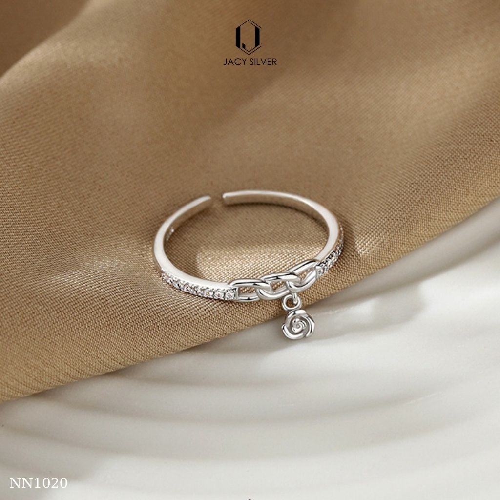 Nhẫn Bạc 925 Charm Hoa Hồng, Nhẫn Bạc Ý Cho Nữ Jacy Silver NN1020