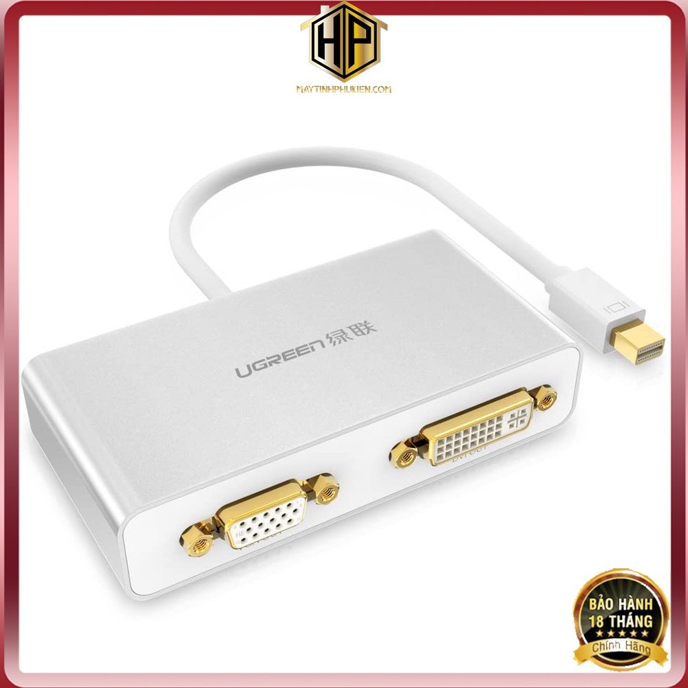 Ugreen 10438 - Cáp chuyển 3 in 1 Mini Displayport to HDMI, VGA, DVI hỗ trợ 3D 4K cao cấp