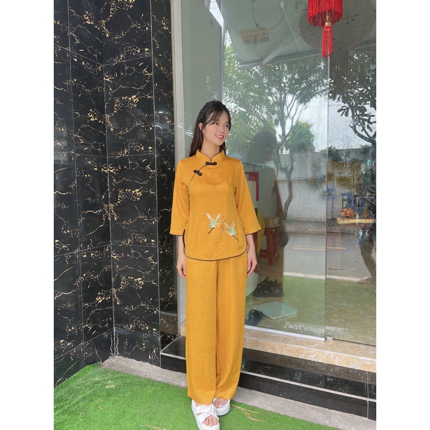 Đồ Lam Đi Chùa #Mẫu Sẫm Hạc# Quần Áo Nữ