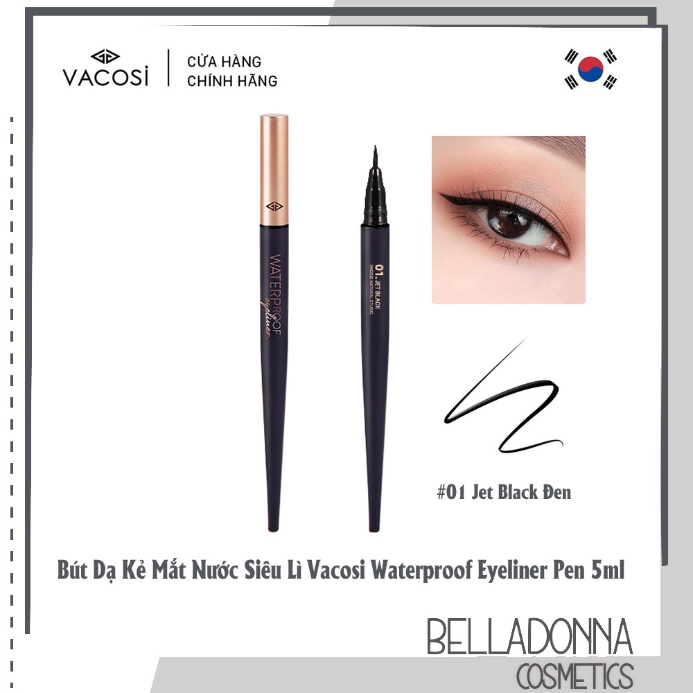 [Hàng chính hãng] Bút Dạ Kẻ Mắt Nước Vacosi Waterproof Eyeliner Pen 5ml #01 Jet Black (Đen)