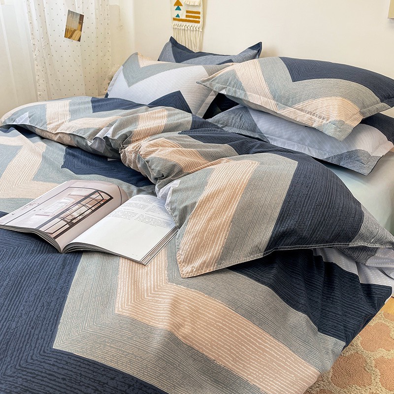 Bộ chăn ga gối Cotton poly M2T bedding gồm vỏ chăn mền, drap ga giường và 2 vỏ gối nằm - PL Sóng tình