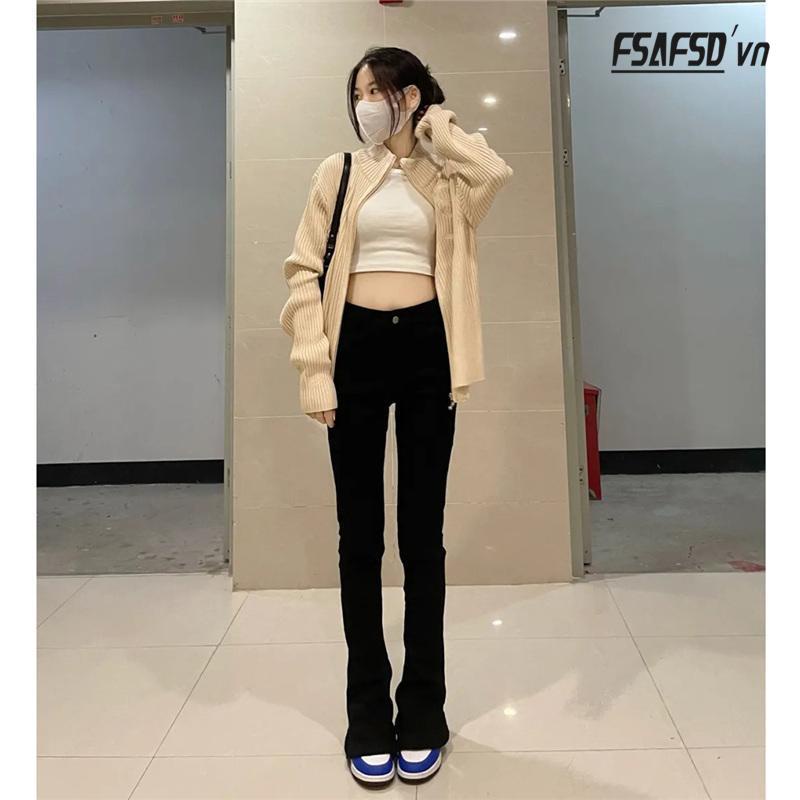 Quần Jeans Nữ Dài Ống Loe Thời Trang Cá Tính