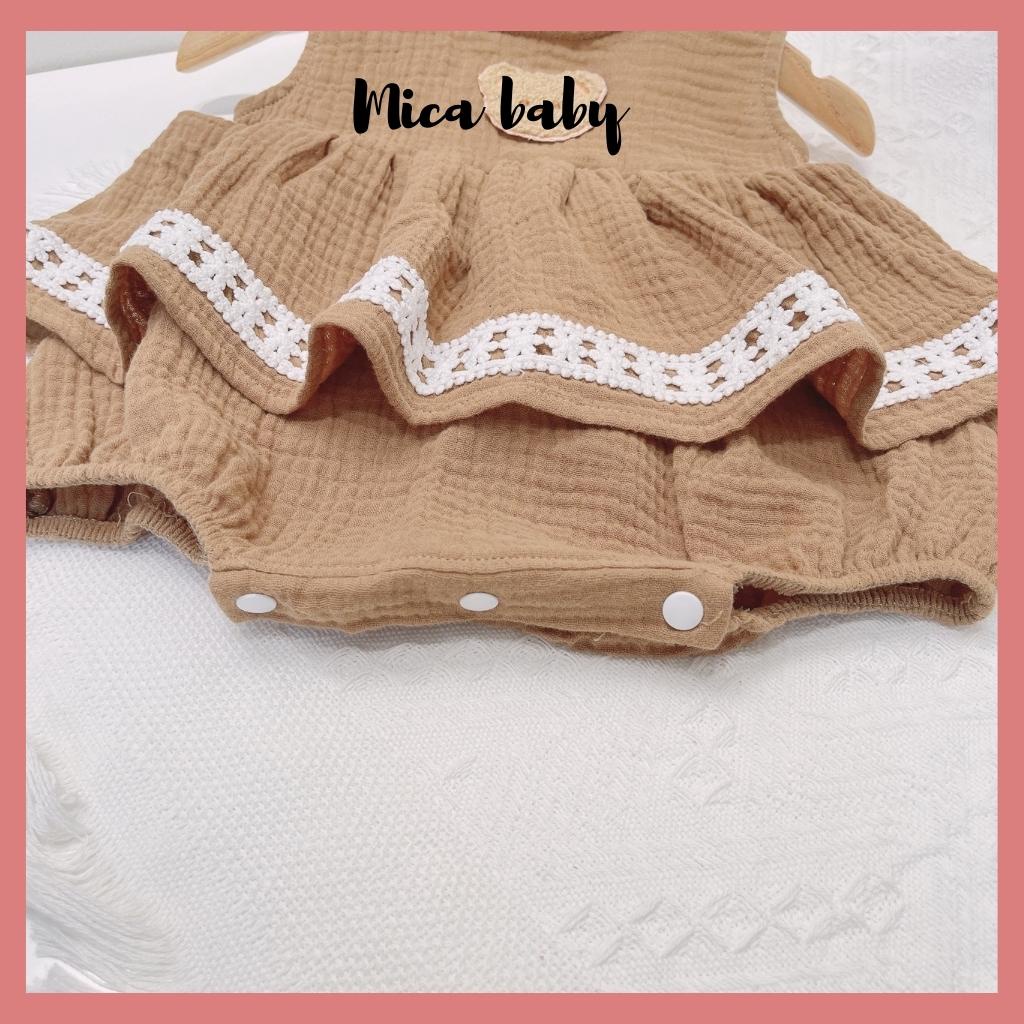 Bộ romper vải xô muslin đính gấu dễ thương cho bé Mica Baby QA26