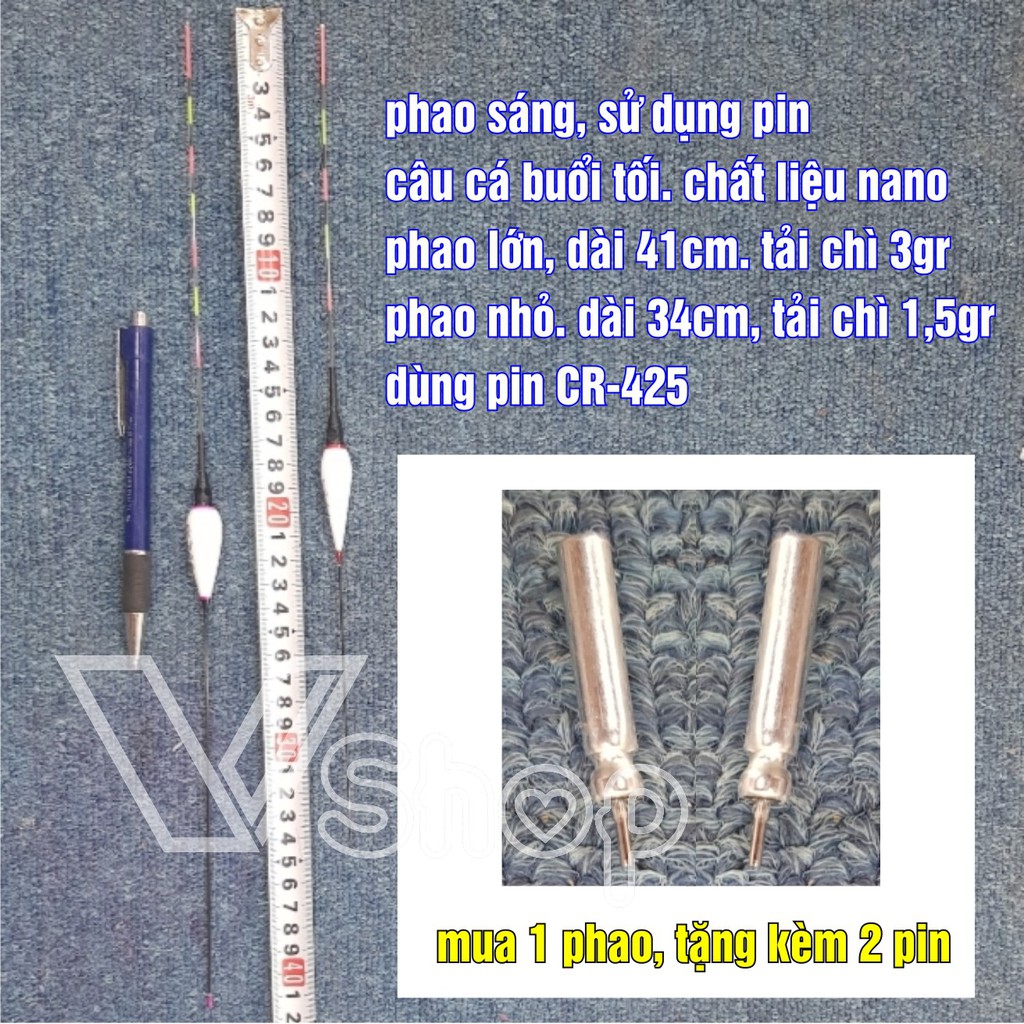 Phao sáng, dùng pin, chất liệu nano, phao đèn, câu cá buổi tối, câu đêm