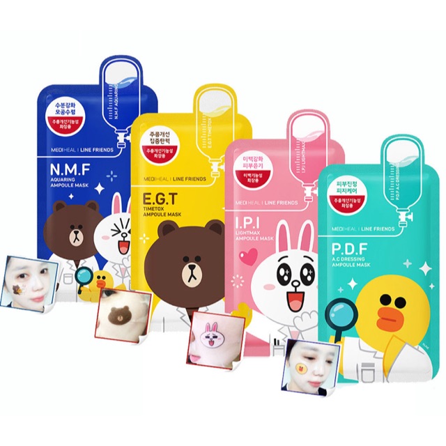 Mặt Nạ Giấy Hình Thú Mediheal Ampoule Mask X Line Friends Chính Hãng Hàn Quốc