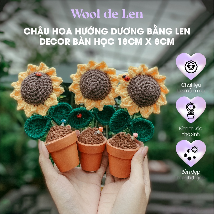 Chậu hoa hướng dương đẹp bằng len handmade để bàn Wool de Len N02
