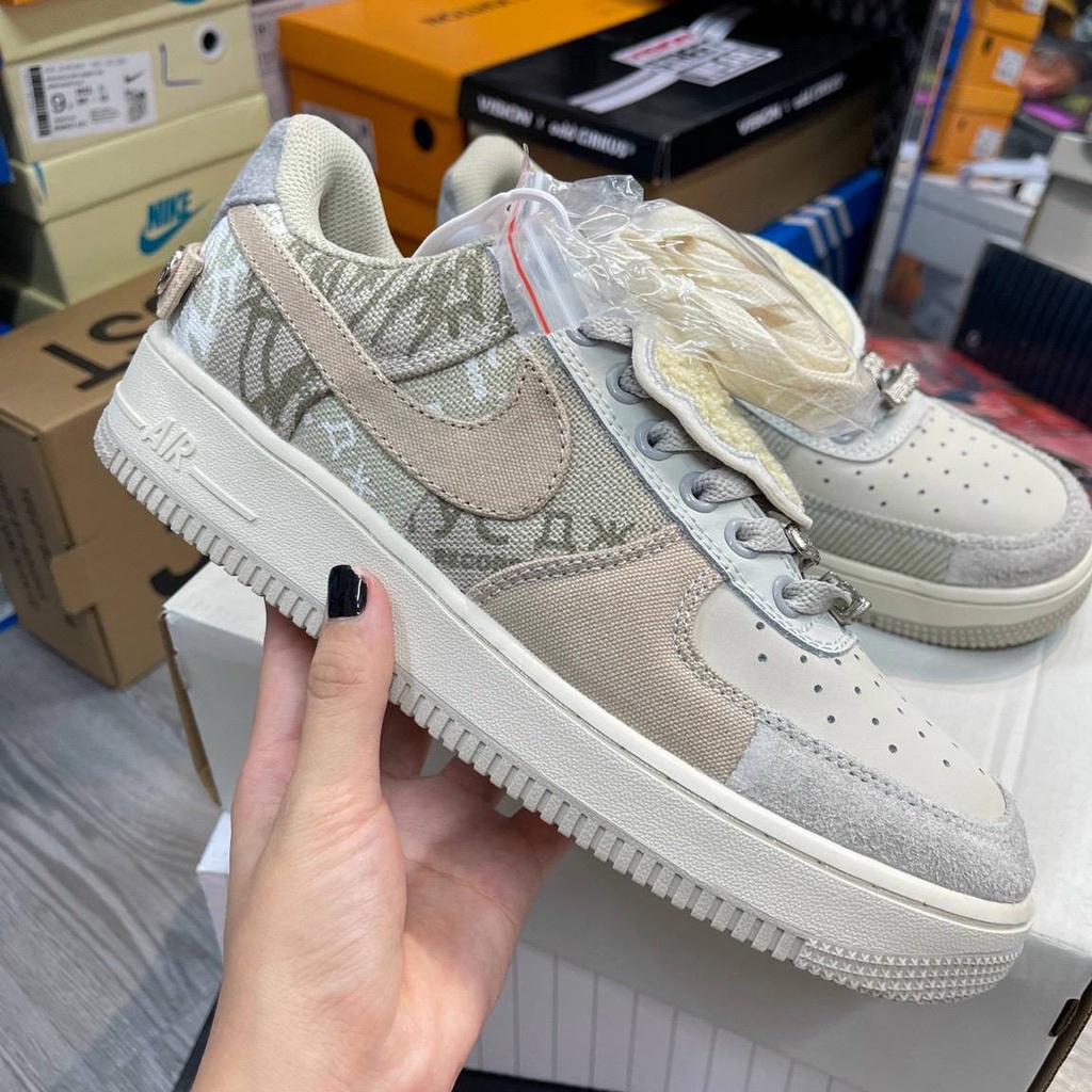 Giày_Nike nam nữ, giày thể thao snearkes nam nữ AF1 Low X Travis Scott Grey White Fullsz, Fullbox, giày học sinh nam nữ