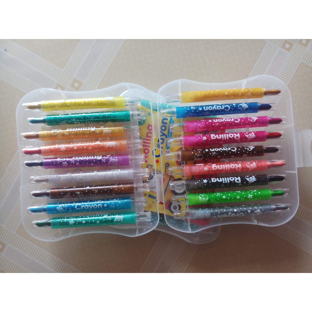 Sáp vặn 24, 18, 12 màu ngắn ROLLING CRAYON hộp nhựa, màu sắc tươi sáng