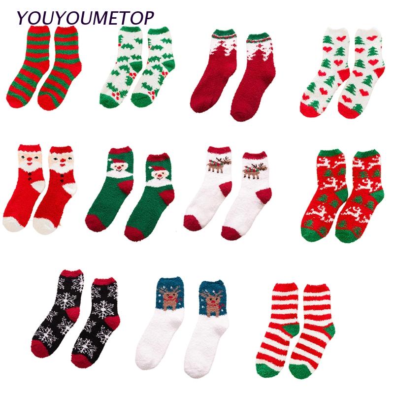 YOUYO Vớ thuyền giữ ấm họa tiết cây thông/ông già noel/ bông tuyết/ tuần lộc dễ thương cho nữ