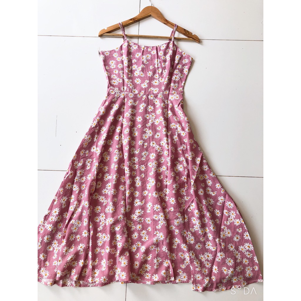 Váy 2 dây hoa cúc họa mi chất đũi tơ mềm nhiều màu | BigBuy360 - bigbuy360.vn