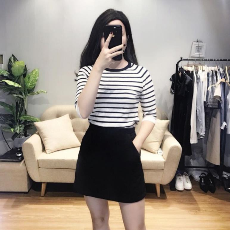 Chân váy chữ A ngắn có lót trong - có túi chéo 2 bên - chất umi hàn màu đen - Mặc đi làm công sở đi học đi chơi đẹp !