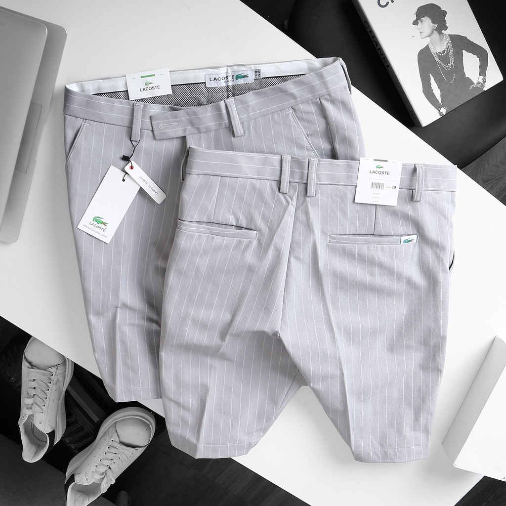 Quần short tây xám trắng kẻ sọc cực đẹp chất vải co giãn dáng slimfit gọn đẹp | MẪU ĐẸP TUYỆT ĐỈNH | QSLC15