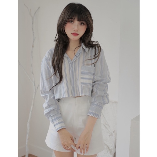 Áo sơmi croptop sọc &quot; Malin Top&quot;  Ellyclothing