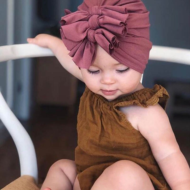 Mũ Trùm Đầu Màu Trơn Phối Nơ Xinh Xắn Cho Bé Gái